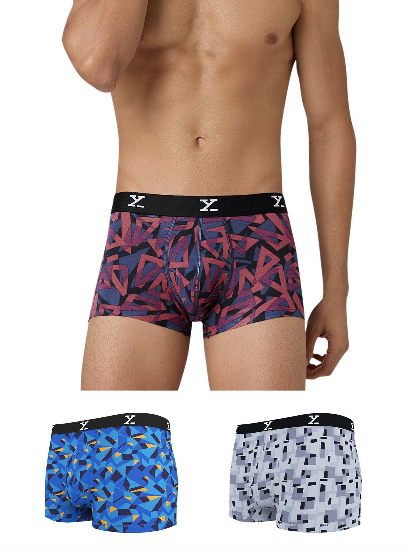 Pack of 3 Men's Shuffle Micromodal Printed Antimicrobial Trunk Stretchable Breathable Underwears