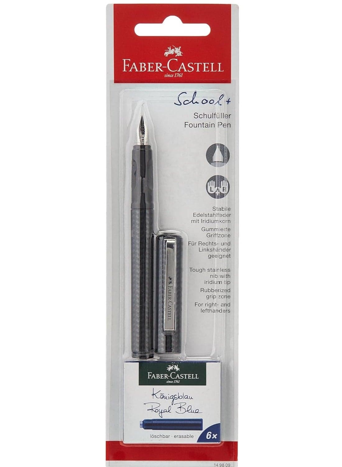 School Fountain Pen With Pack of 6 Blue Ink Cartridges