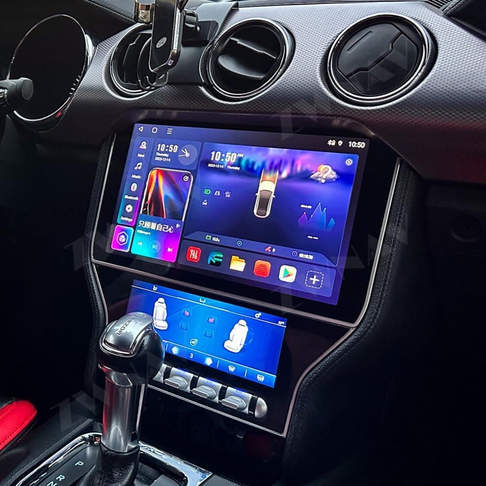 Android Car Stereo For Ford Mustang 2015-2021 with Wireless Carplay Android Auto,11.5 Inch Screen 6.8" AC Controller Screen with Mirror Link Bluetooth WiFi GPS Navigation SWC AHD Backup Camera 4GB RAM 64GB ROM