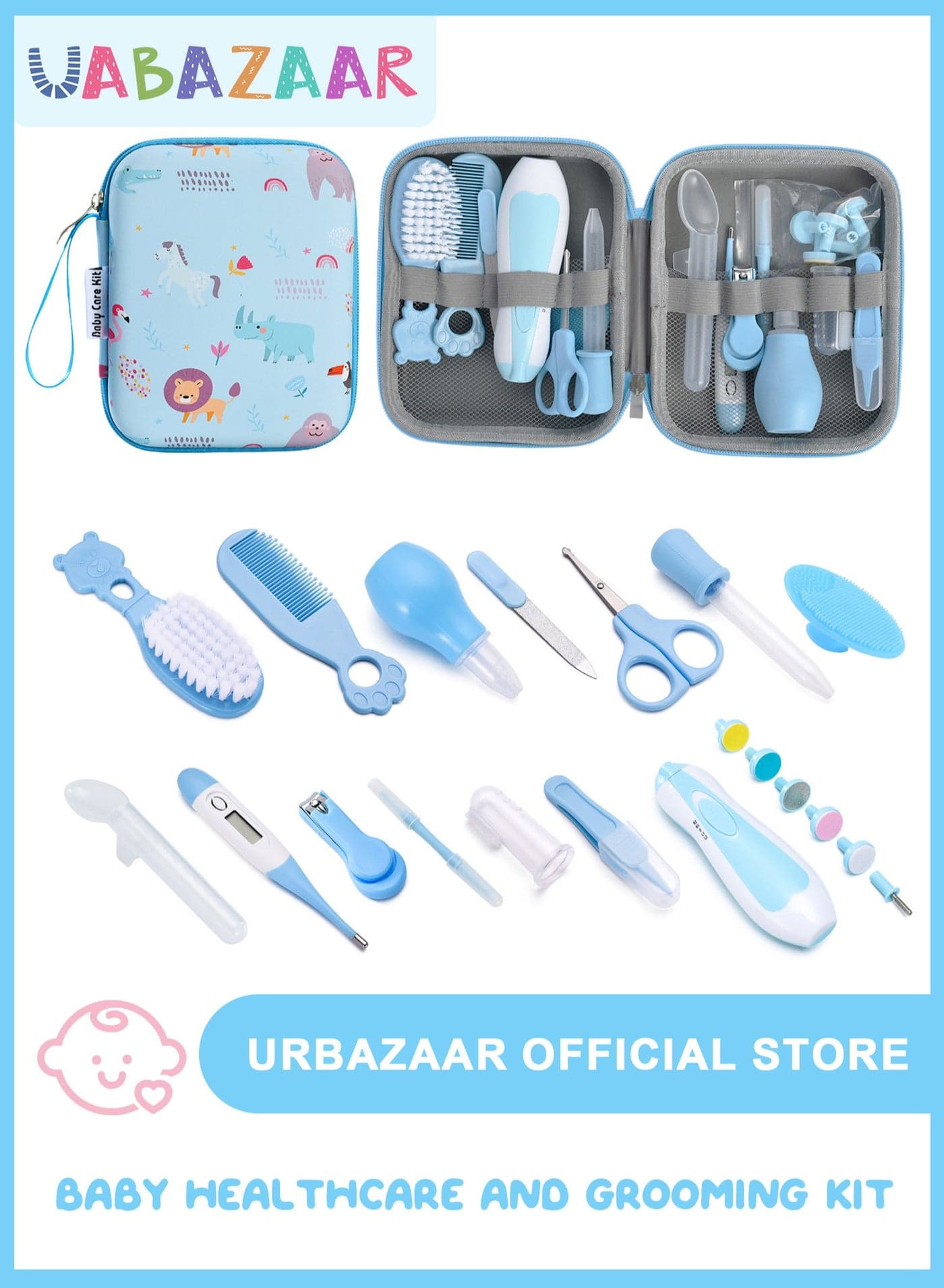 20 in 1 Baby Electric Nail Trimmer Set, New Baby Healthcare and Grooming Kit, Newborn Nursery Health Care Set for Newborn Infant Toddlers Baby Boys Girls Kids 0-3 Years (Blue