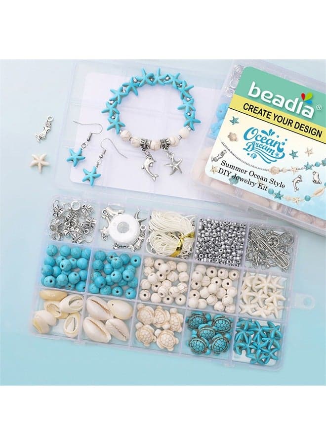 715 pcs Ocean Style Vacation Turquoise, Synthetic Turquoise Beads, Turtle Beads Charms Starfish Gemstone Stone for Jewelry Making DIY Bracelet Necklace