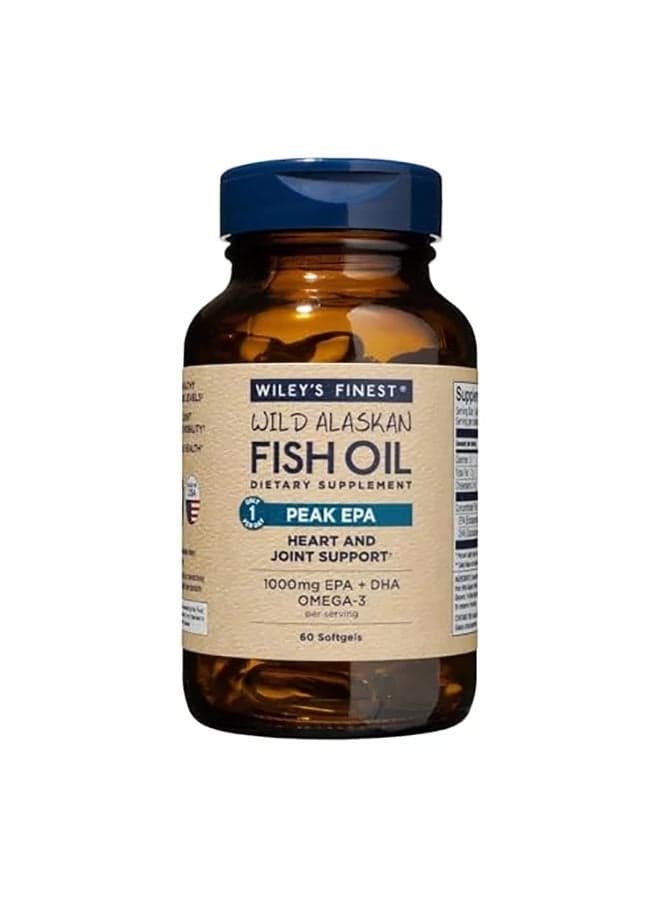 Wiley'S Finest Wild Alaskan Fish Oil Peak Epa - Triple Strength Peak Epa And Dha - 1000Mg Omega-3S, Sqf-Certified - 60 Softgels (60 Servings)