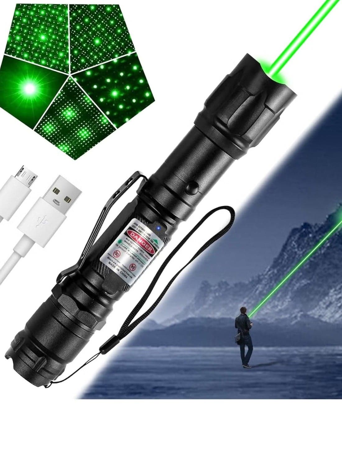 Green Laser Pointer Flashlight, Tactical Long Range Laser Flashlight, Rechargeable Laser