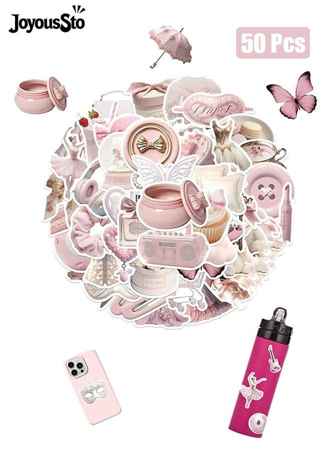 50 Pcs Pink Gentle Ballet Girl Style DIY Stickers, Students Prize Suitable for laptops,Phone, Water Bottles, Skateboards, suitcases, Guitar etc, Cute Stickers for Children, Girl and Teenagers