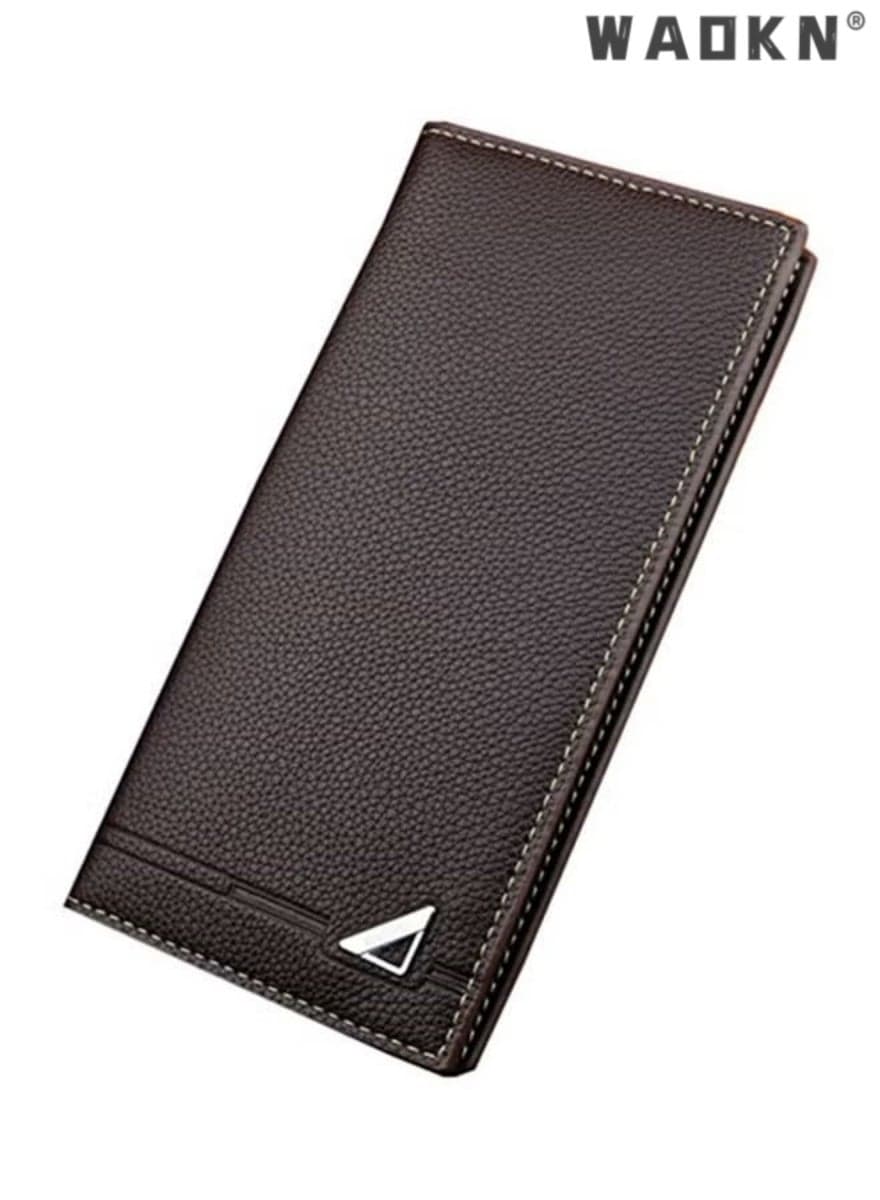 Men's Long Wallet Fashionable and Simple Youth Multi Card Lychee Pattern Soft Leather Clip Business Suit Bag Long Pattern Business Leather Wallet Large Capacity Design Coffee Color