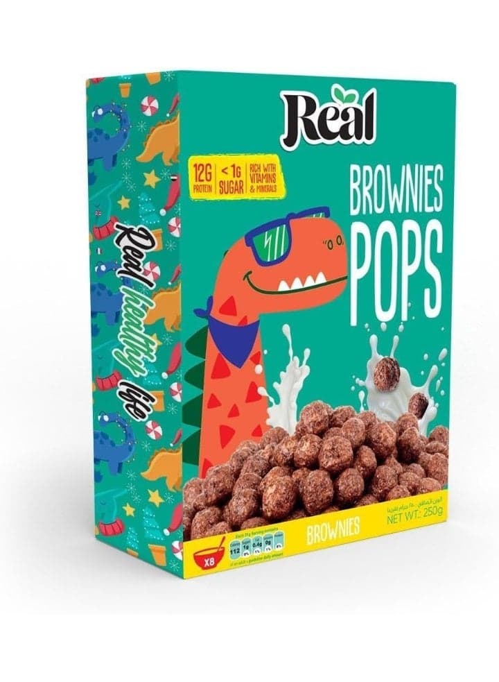 Real Flakes - Brownies Pops – Healthy High-Protein Cereal, Low Sugar, Preservative-Free, 12g Protein per Serving – Perfect for Breakfast or On-the-Go, 250g Pack