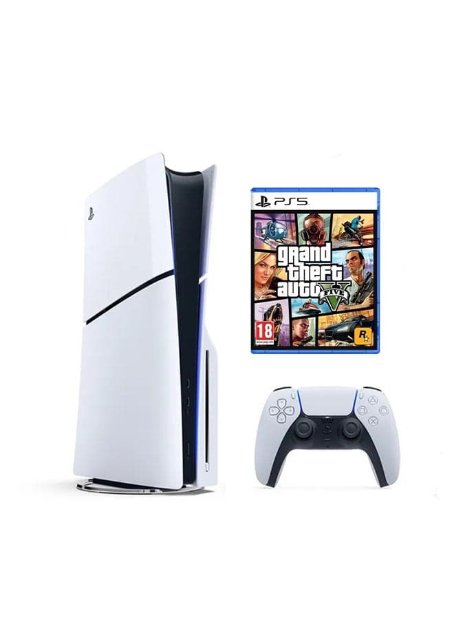 PlayStation 5 Slim Console Disc (International Version) With Controller and Grand Theft Auto V - New Model 2023