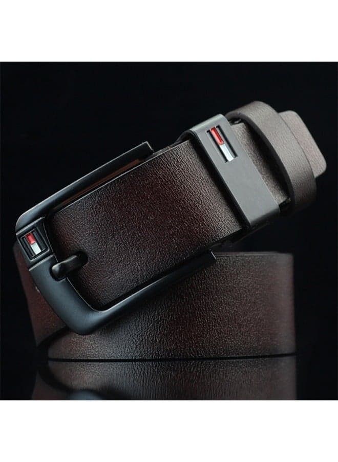 Men's Faux Leather Belt Pin Buckle Belt (Dark brown)