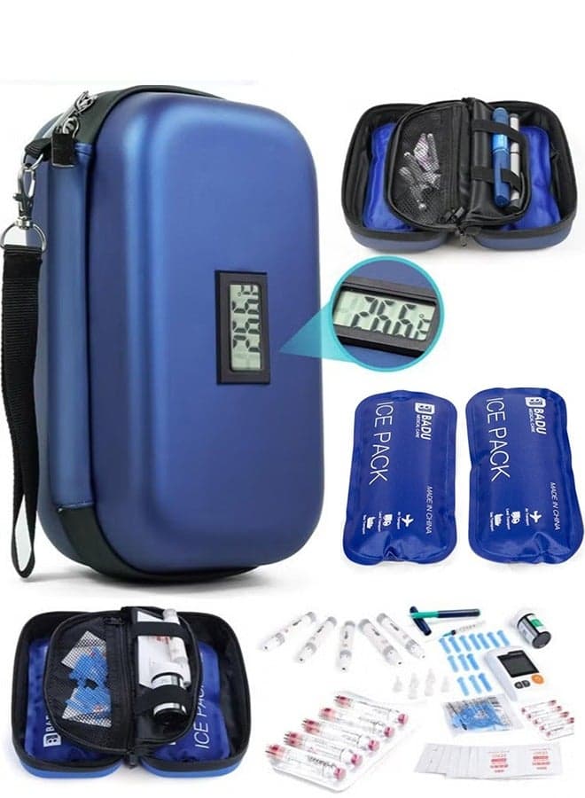 24h Insulin Cooler Travel Case with Thermometer TSA Approved Refrigerated Medicine Cooler for Travel with Thermometer Temperature Display Diabetic Travel Case Bag with 2 Ice Packs for Daily Life Trip