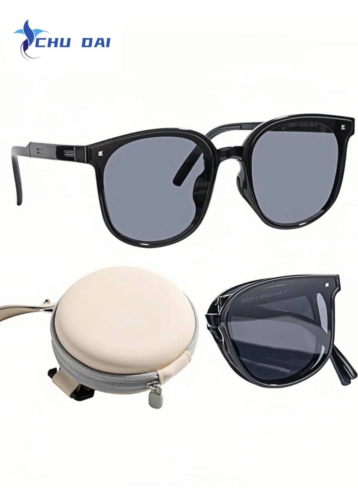 Foldable Sunglasses with Bag Women and Men, UV400 Protection Lens, Sun Protection Sunglasses , Black