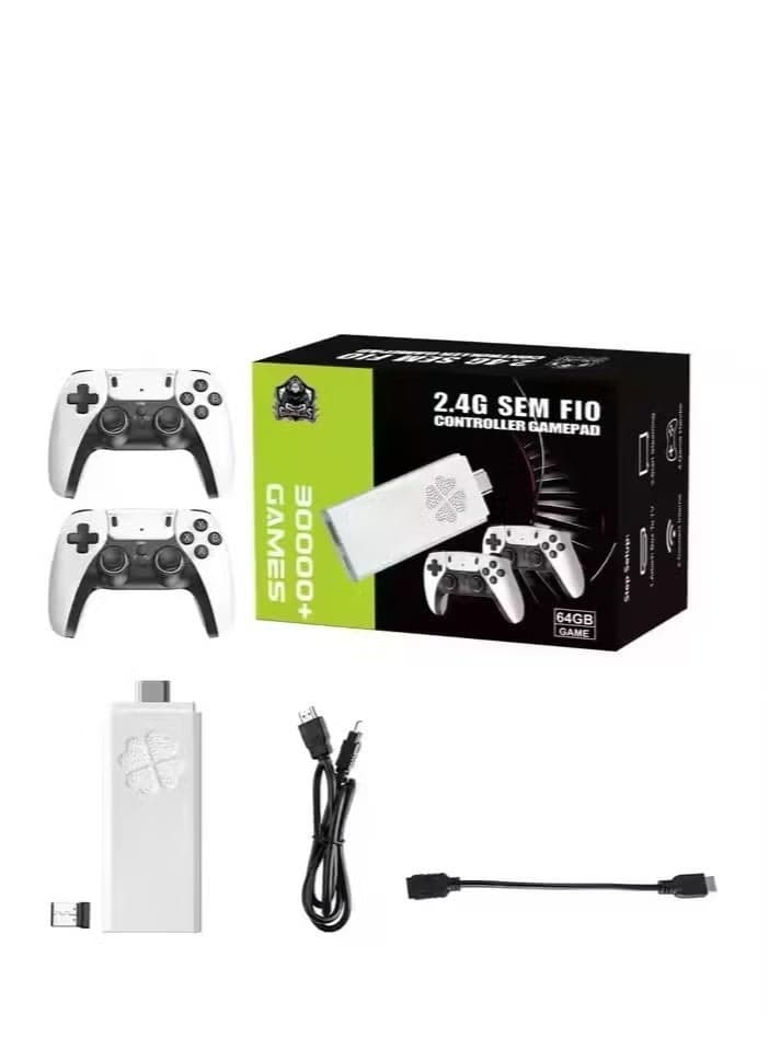 2025 HD Retro Game Stick 64GB 🎮 | 30,000+ Built-in Classic Games + 600 Cloud Titles | 4K Ultra HD Plug & Play TV Game Console | Dual 2.4G Wireless Controllers | SEM F10 Model | Multi-Language | Expandable Up to 128GB | Supports PS1, MAME, FC, GBA, SFC, Atari & More | Wireless Multiplayer Family Entertainment System