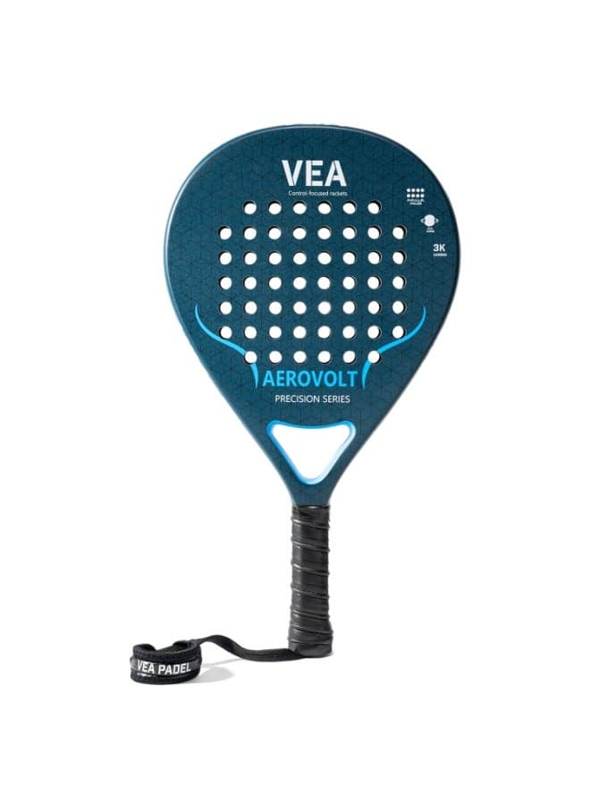 VEA AEROVOLT Professional Padel Racket | 3K Carbon Fiber Frame | Teardrop Shape for Power & Control | EVA Core | Sandgrit Surface for Spin | 360 g Lightweight Racquet with Carry Bag