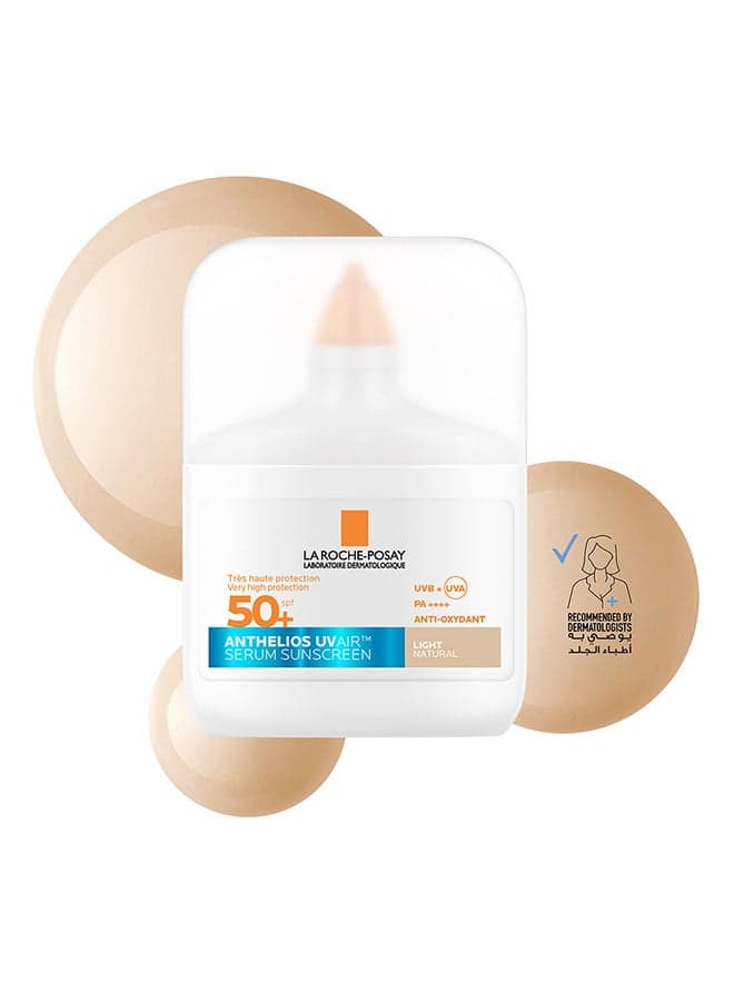La Roche-Posay Anthelios UVAir Light Natural Shade Sunscreen Serum SPF 50+ with Niacinamide; Daily Facial Sunblock for Men/Women; Light as Air Texture with Invisible Finish for All Skin Types 50ML