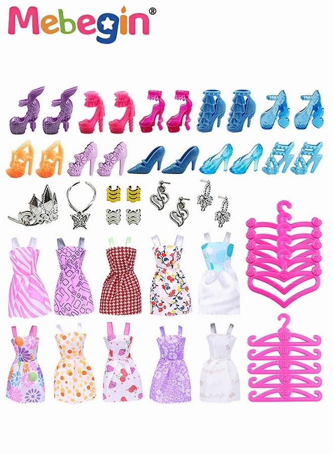 50 PCS Doll Clothes and Accessories Set, Beautiful Doll Stuff, Value Dolls Dress Up Set for Various Occasions, Colorful Doll Playset with Premium Quality and Dreamy Design, Perfect Gift for Girls(Not Included Doll)
