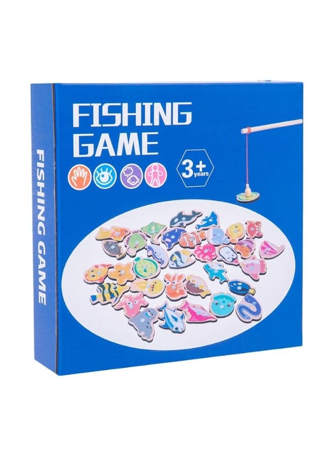 Magnetic Fishing Game Toy Set for Kids 3+ Years Wooden Educational Fishing Toy with 33 Sea Animals Magnetic Fishing Rod Early Learning & Hand-Eye Coordination Montessori Toy