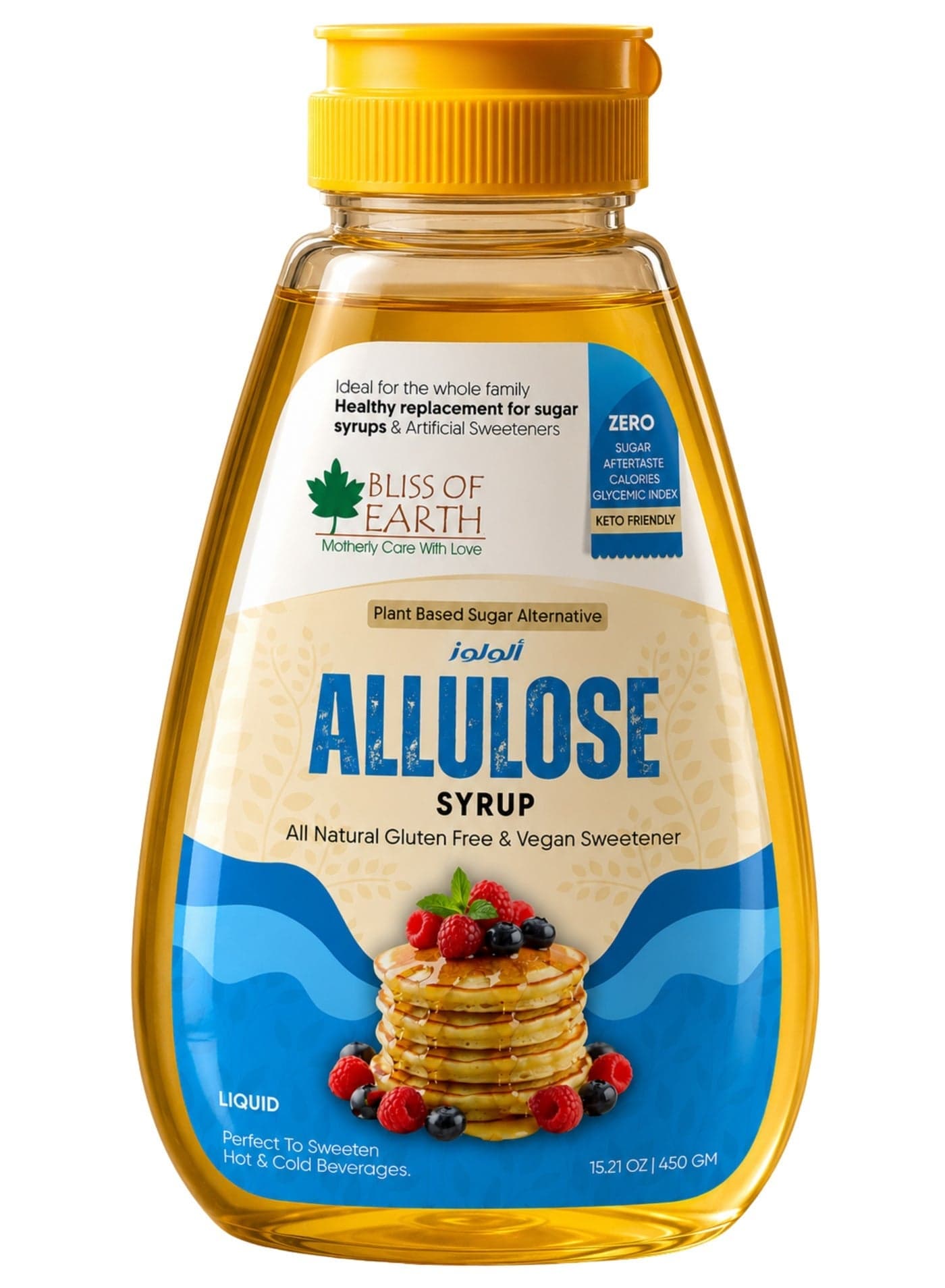 Bliss of Earth Allulose Syrup 450g | Natural Sugar & Maple Syrup Substitute | Keto Friendly Low-Calorie Liquid Sweetener for Coffee, Tea, Baking & Pancakes | Zero Sugar Natural Sweetener