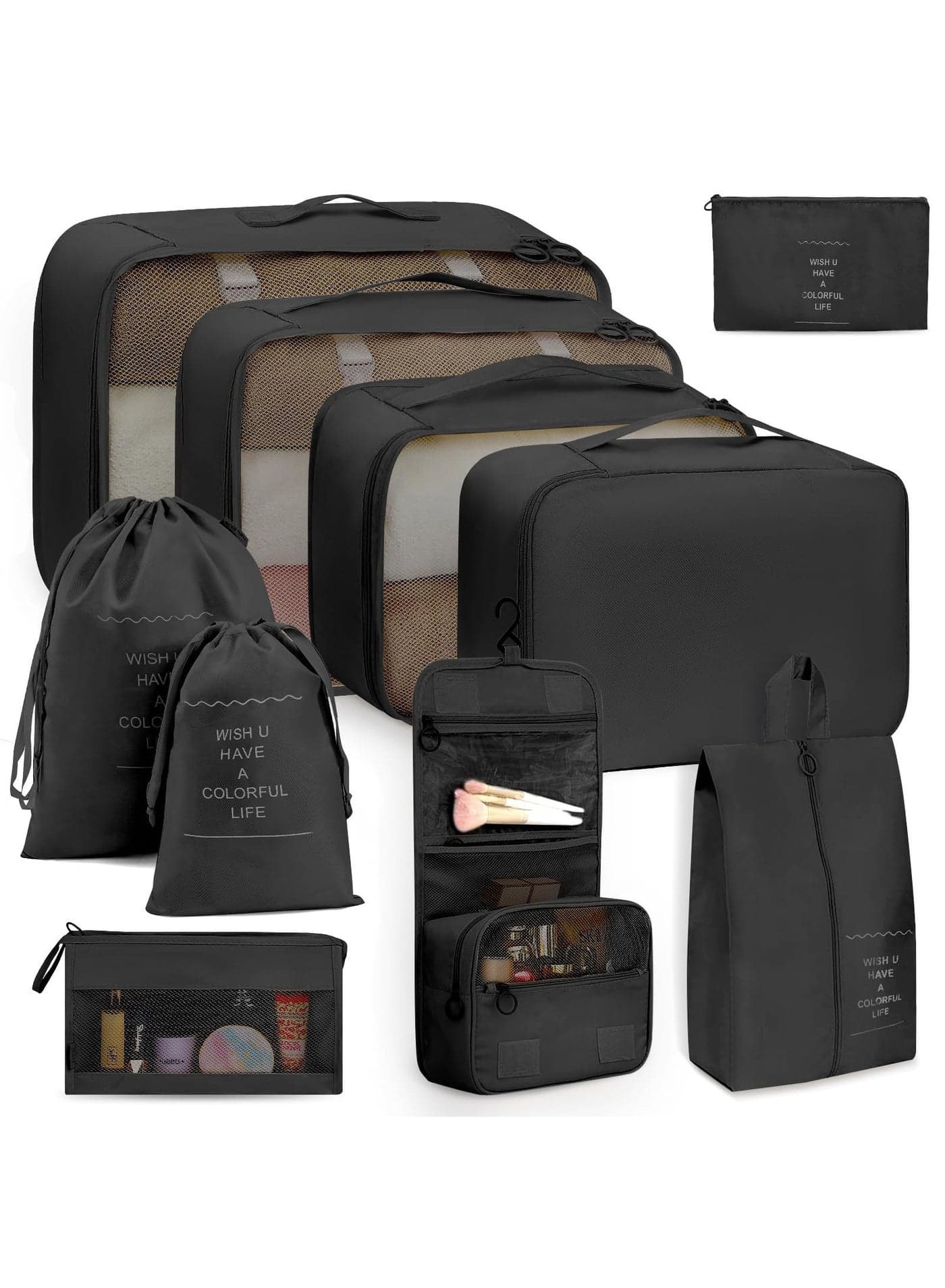 11 Set Packing Cubes for Suitcases, Travel Essentials for Carry on, Luggage Organizer Bags Set for Travel Accessories,Black