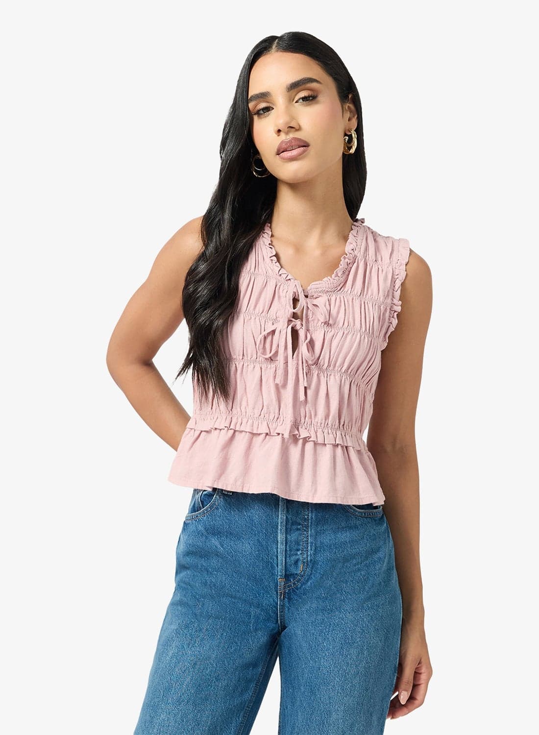 Onlgoa Short Sleeve Linen Bl Frill Top