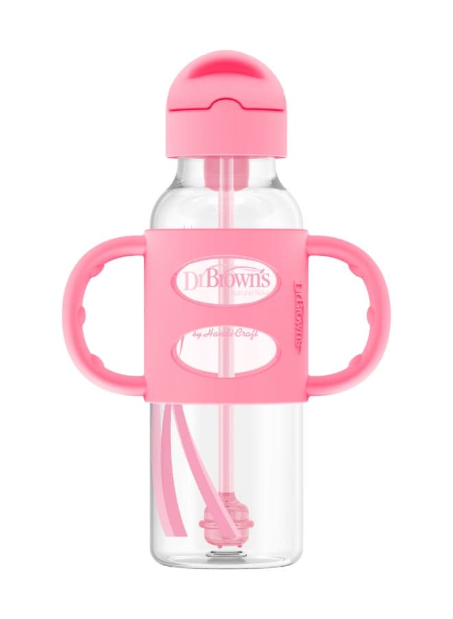 8 Oz/250 Ml Anti-Colic Pp Narrow Sippy Straw Bottle With Silicone Handles, Pink, 6M+, 1-Pack