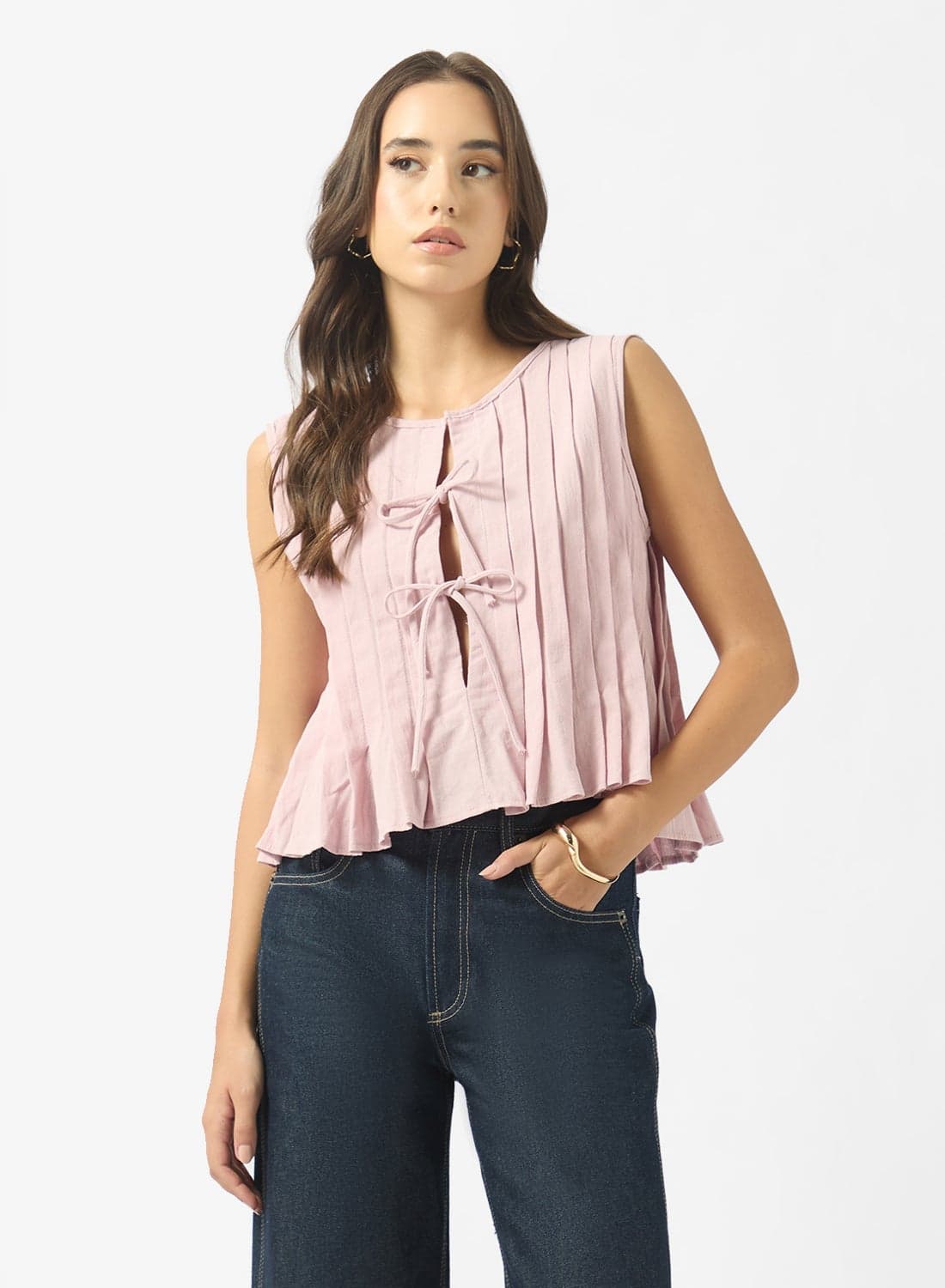 Pleat Detail Top with Bow Tie Up