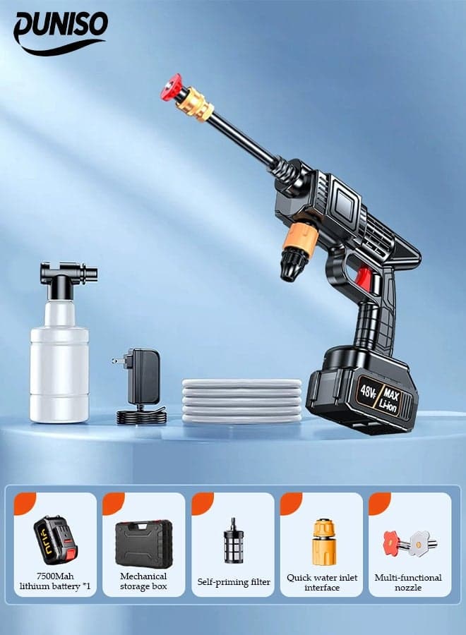 High Pressure Washer, Powerful Car Floor Washing Pump, Portable Cordless Electric High Pressure Washer with 5-meter Hose and Mechanical Storage Box, for Cleaning Bikes, Motorcycles, Cars, Floors, Driveways and Gardens