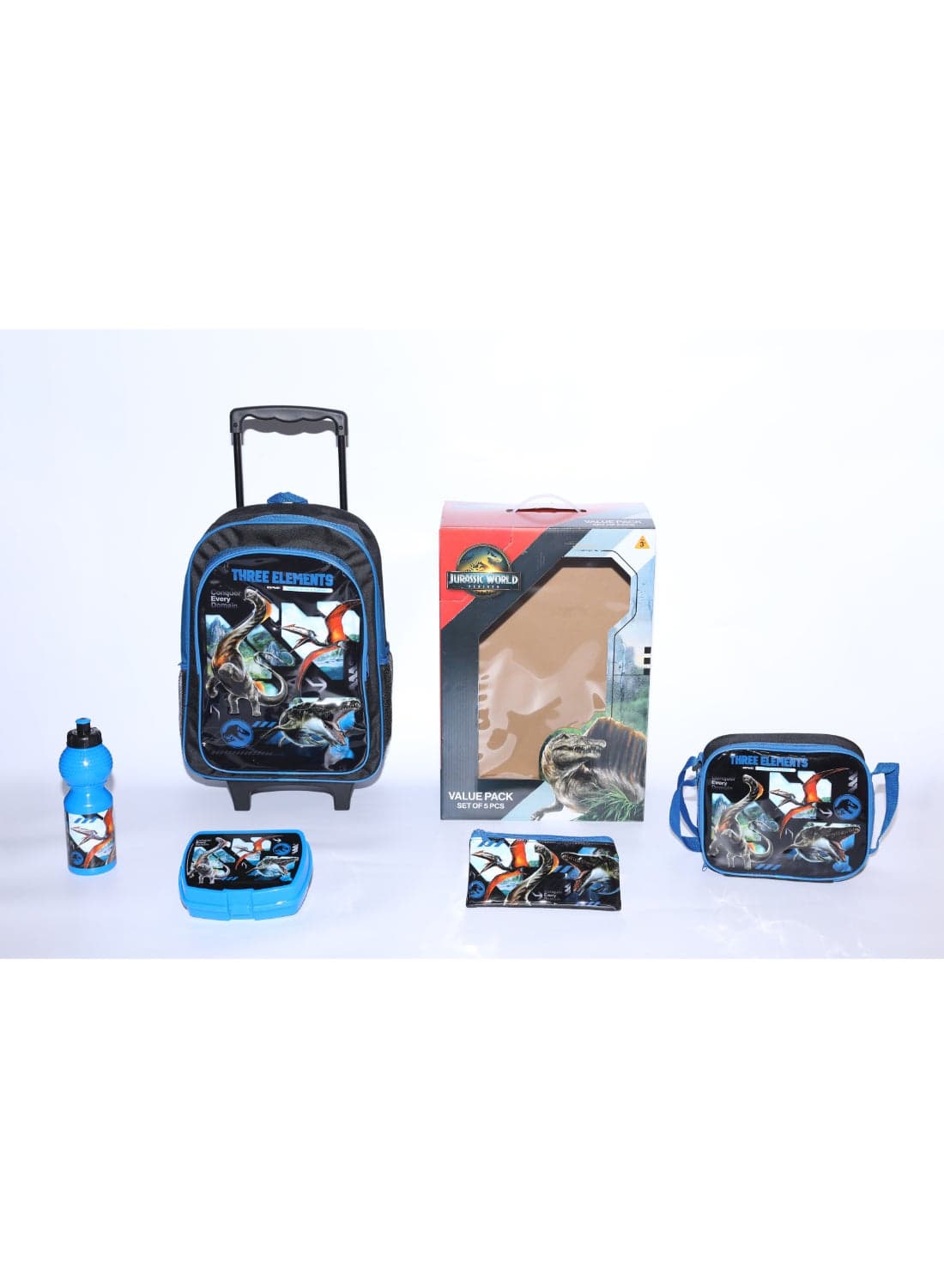 Jurasic World: Movie 5 in 1 Value Pack (16" Trolley Bag with Lunch Box, Lunch bag, Water Bottle and Pencil Case)