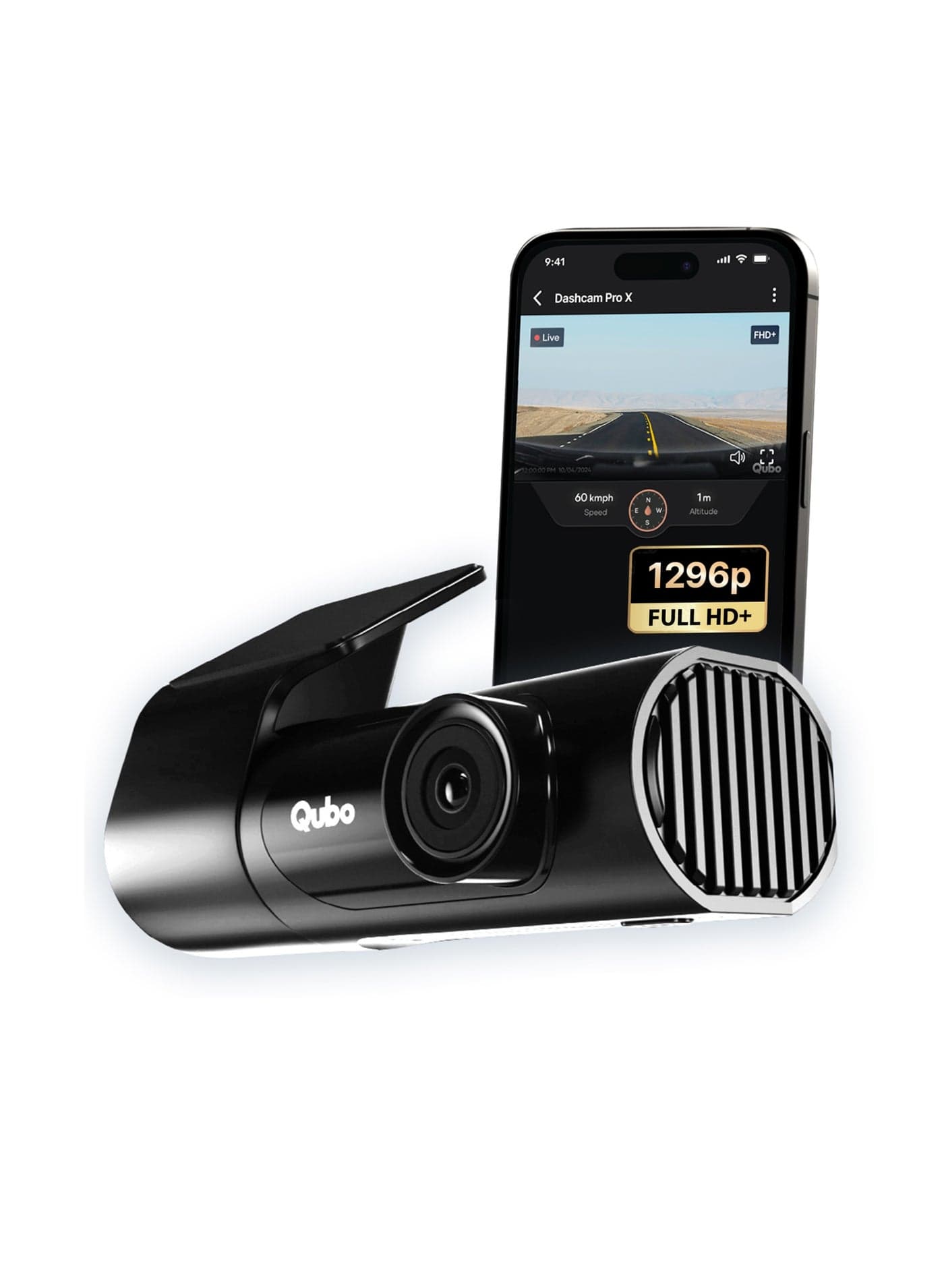 Qubo Car Dashcam Pro X by Hero Group | 3MP 1296P FHD+ Camera | NightPulse Vision | Wide-Angle FOV | Supercapacitor | Built-in Wi-Fi, Mic | App Control | G-Sensor | Up to 1TB Storage| (Space Grey)