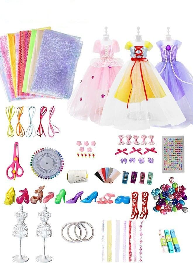 Fashion Designer Kit with 500+ PCS, 2 Mannequins, Creative Doll Clothes Outfits Set - No-Sewing Design Studio Toys for Girls, Perfect Gift