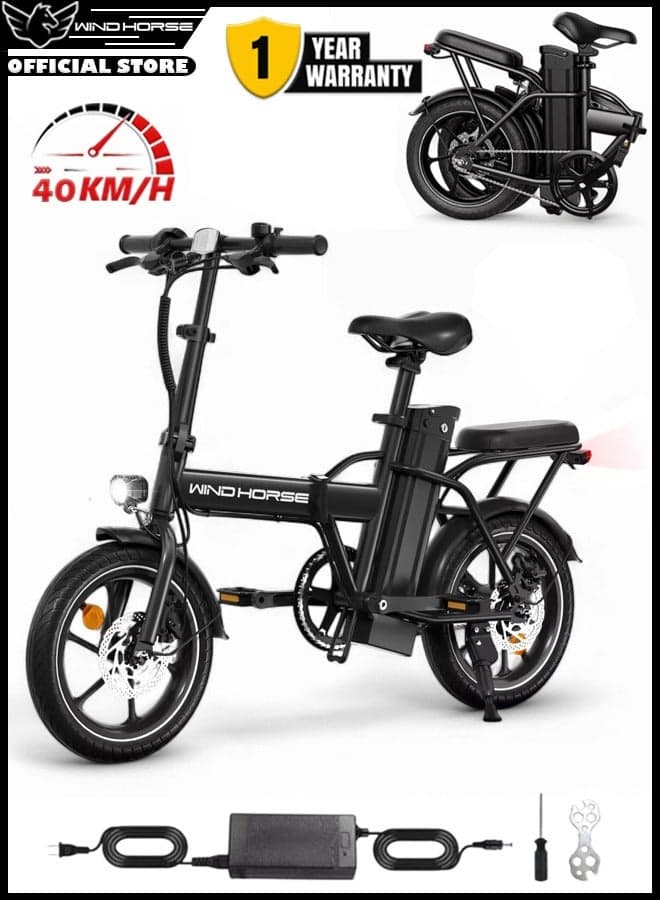 Folding Electric Bike with 350W High Speed Motor, 36V 8AH Battery, 40 KM/H Speed, 35 KM Range, Dual Disk Brakes, Carbon Alloy Frame and 16-Inch Tires, Portable Electric Bike with Dual Seat