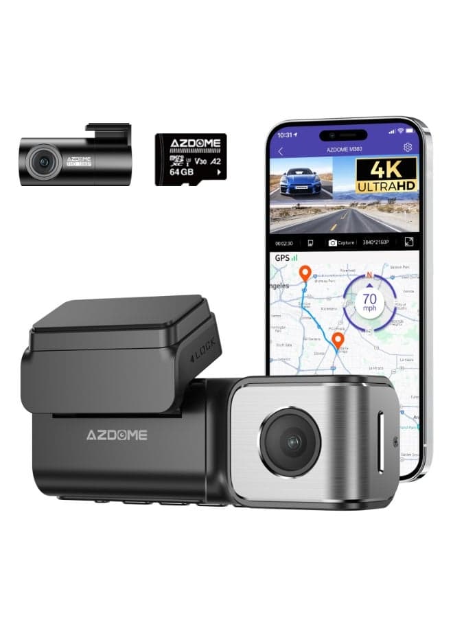 M360 4K Front + 2.5K Rear Dual Dash Cam with 5G WiFi, Super Capacitor, ADAS, BDS, Voice Control, 3.59" TFT Display, SA230D Chipset, GC4653 Sensor, Night Vision, Loop Recording, G-Sensor – Black