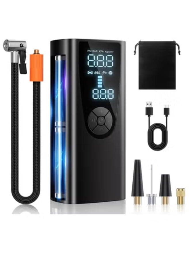 Tire Inflator Portable Air Compressor,150PSI Portable Air Pump for Car Tires with 8000mAh Battery, Auto-Off Bike Pump with Digital Pressure Gauge & Emergency Light for Car