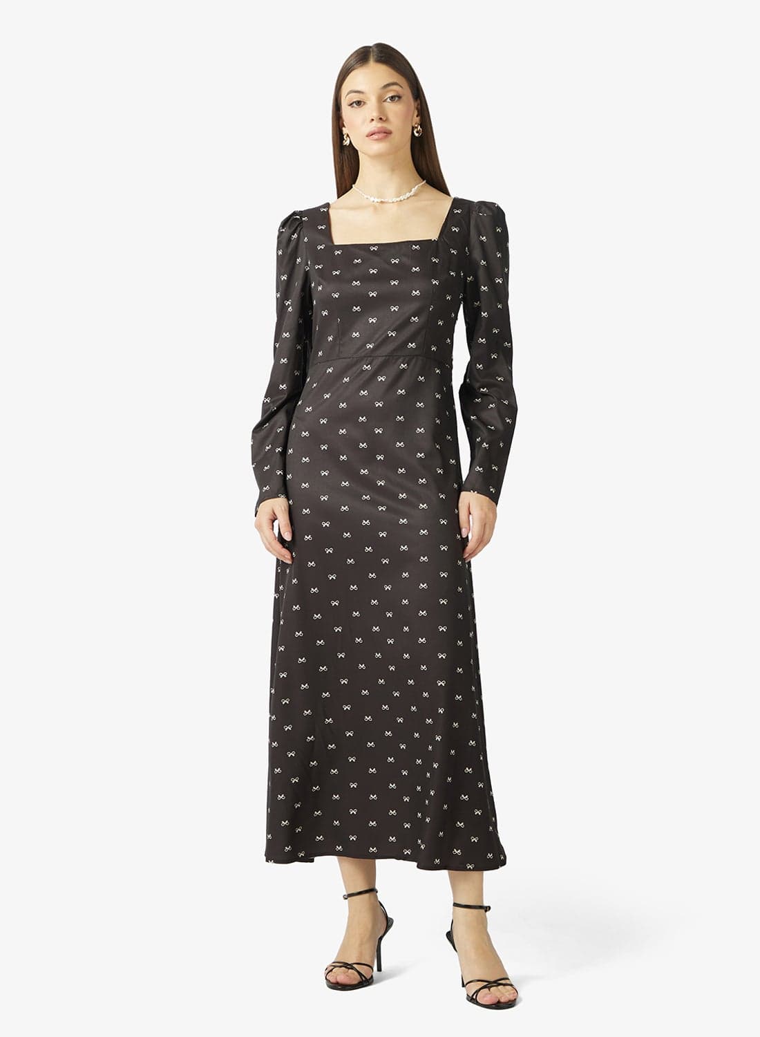 Ditsy Print Dress With Back Bow Tie
