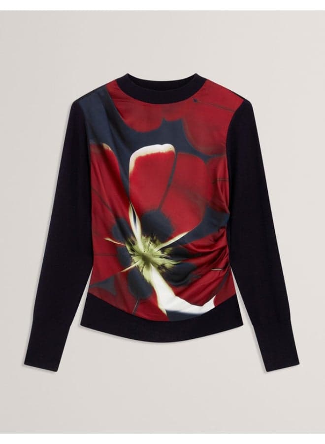 Printed Draped Front Knitted Top