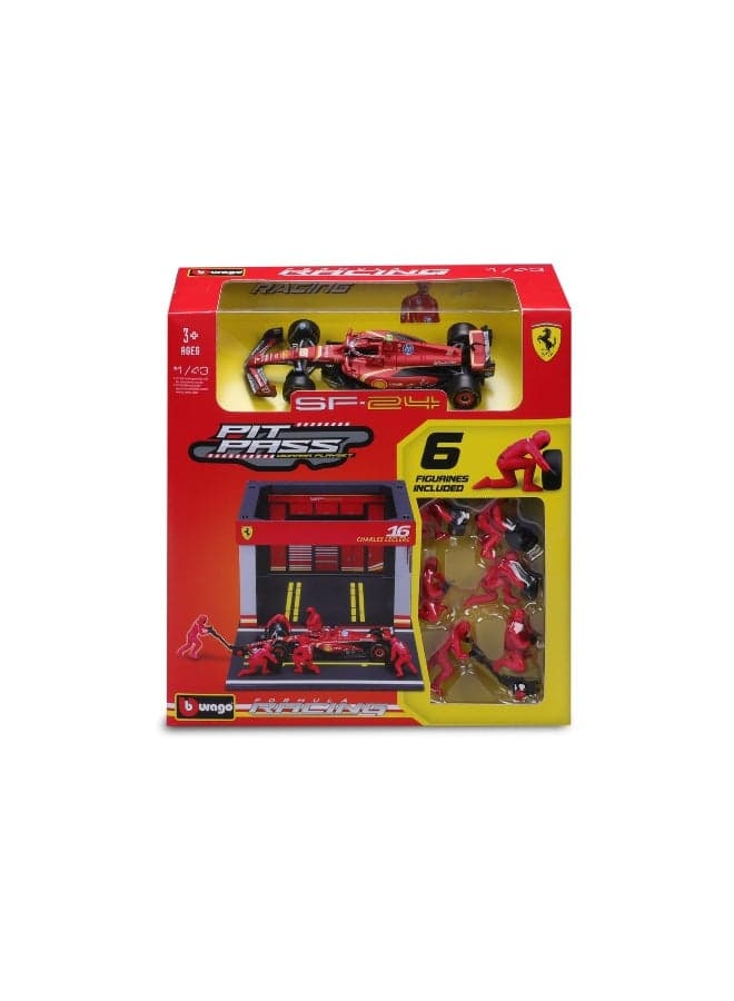 Bburago Formula One Racing Scuderia Ferrari SF-24 Pit Pass Diorama Playset (1:43)