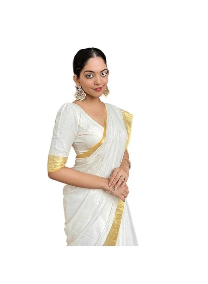 Trendy Women's Cotton Silk Saree with Blouse Piece | Pongal Special South Indian Kerala Saree