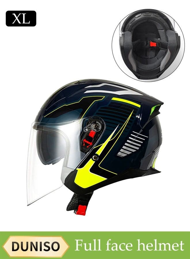 Full Face Motorcycle Helmet, Lightweight Crash Resistant Motorcycle Helmet, All Season Cool Racing Helmet,Equipped with Dual Lenses,Removable Breathable Lining, Suitable for Both Men and Women (XL)