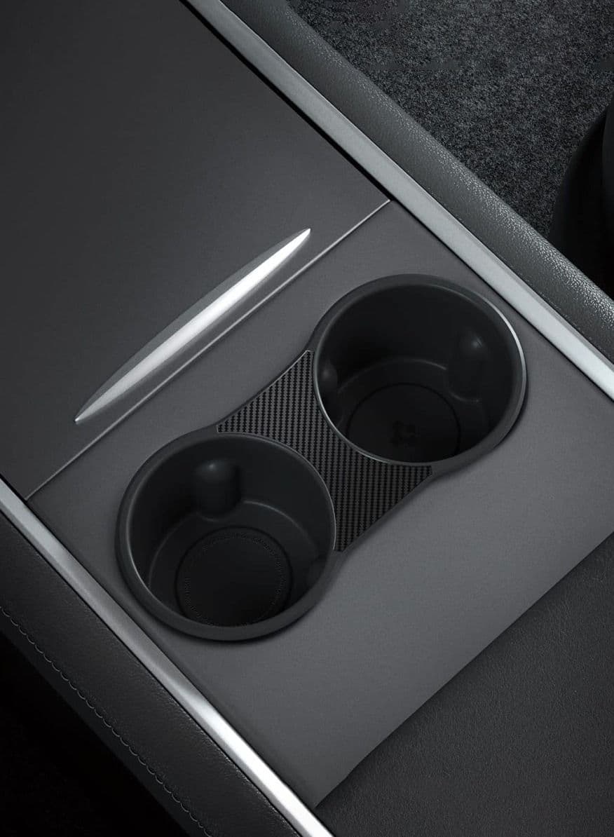 Center Console Cup Holder Insert (Carbon Edition) for Tesla Model 3 and Y with Strong Grip