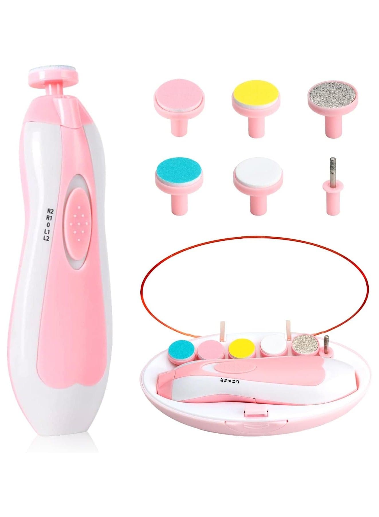 Baby Nail Trimmer Electric - 6-in-1 Baby Nail Clippers & File Set with LED Light, Portable & Lightweight, Safe for Newborns, Toddlers, Kids, and Adults - Includes 6 Grinding & Polishing Heads"