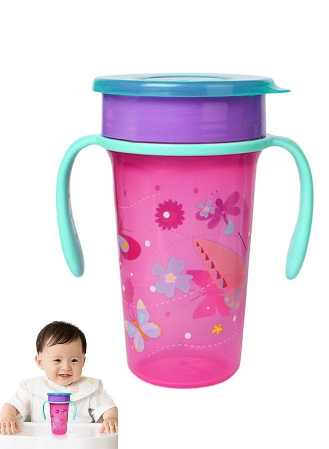 Baby 360° Trainer Cup with Lid, Spill Proof and Leak Proof Cup with Handle for Infant, Water Bottle for Boys and Girls Learning Cups, Portable Baby Drinking Cup, Easy to Clean, 300ml