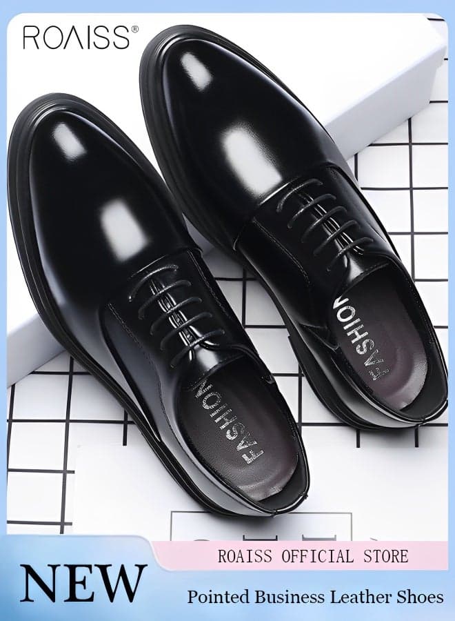 Men's Business Formal Leather Shoes for Men Patent Leather Non Slip Rubber Sole Lace-Up Dress Shoes Men's Work Casual Wedding Occasion Formal Shoes High-End Without Boring Feet Black Pointed