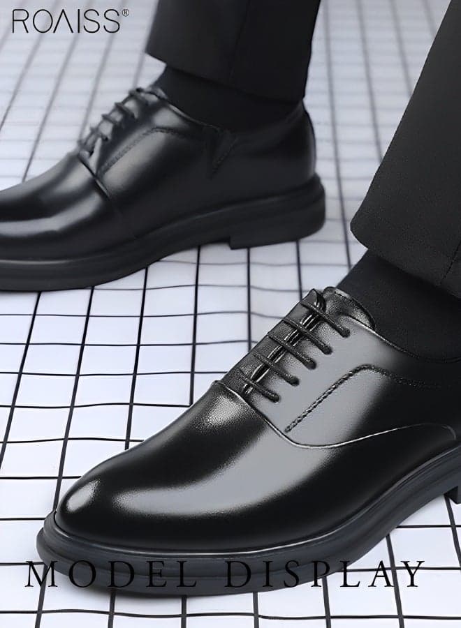 Men's Business Formal Leather Shoes for Men Patent Leather Non Slip Rubber Sole Lace-Up Dress Shoes Men's Work Casual Wedding Occasion Formal Shoes High-End Without Boring Feet Black Pointed