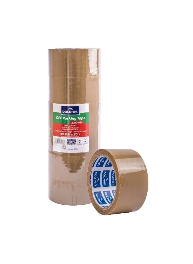 Dolphin High-Quality Brown Packing Tape 48 mm × 50 Yards – Pack of 6, 50 Micron Strong Adhesive Tape for Secure Carton Sealing & Packaging
