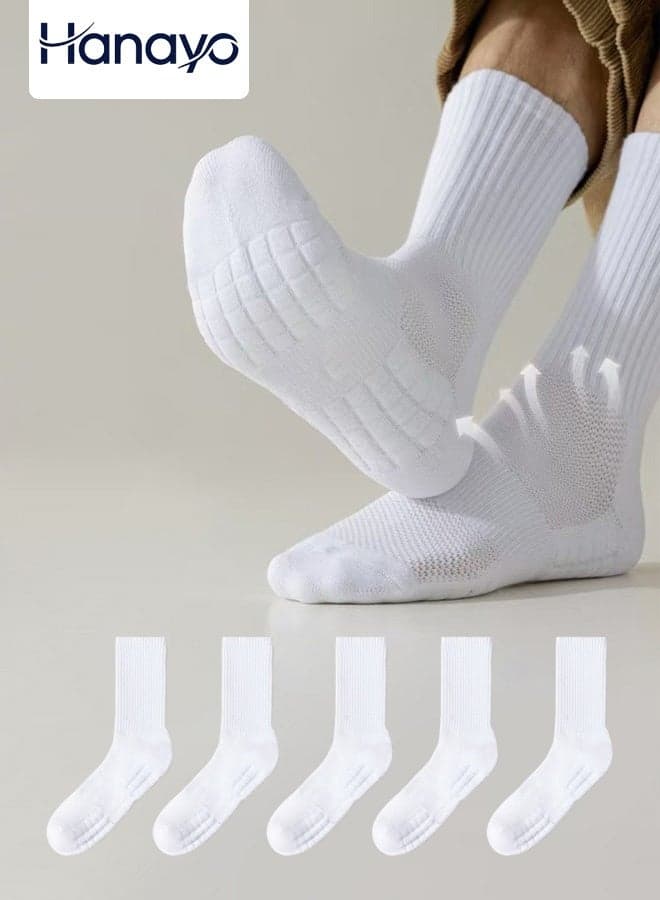 5 Pairs Crew Socks Women and Men Unisex Athletic Anti-slip Socks Sports Socks Lightweight and Comfortable for Fall Winter All Seasons(White)