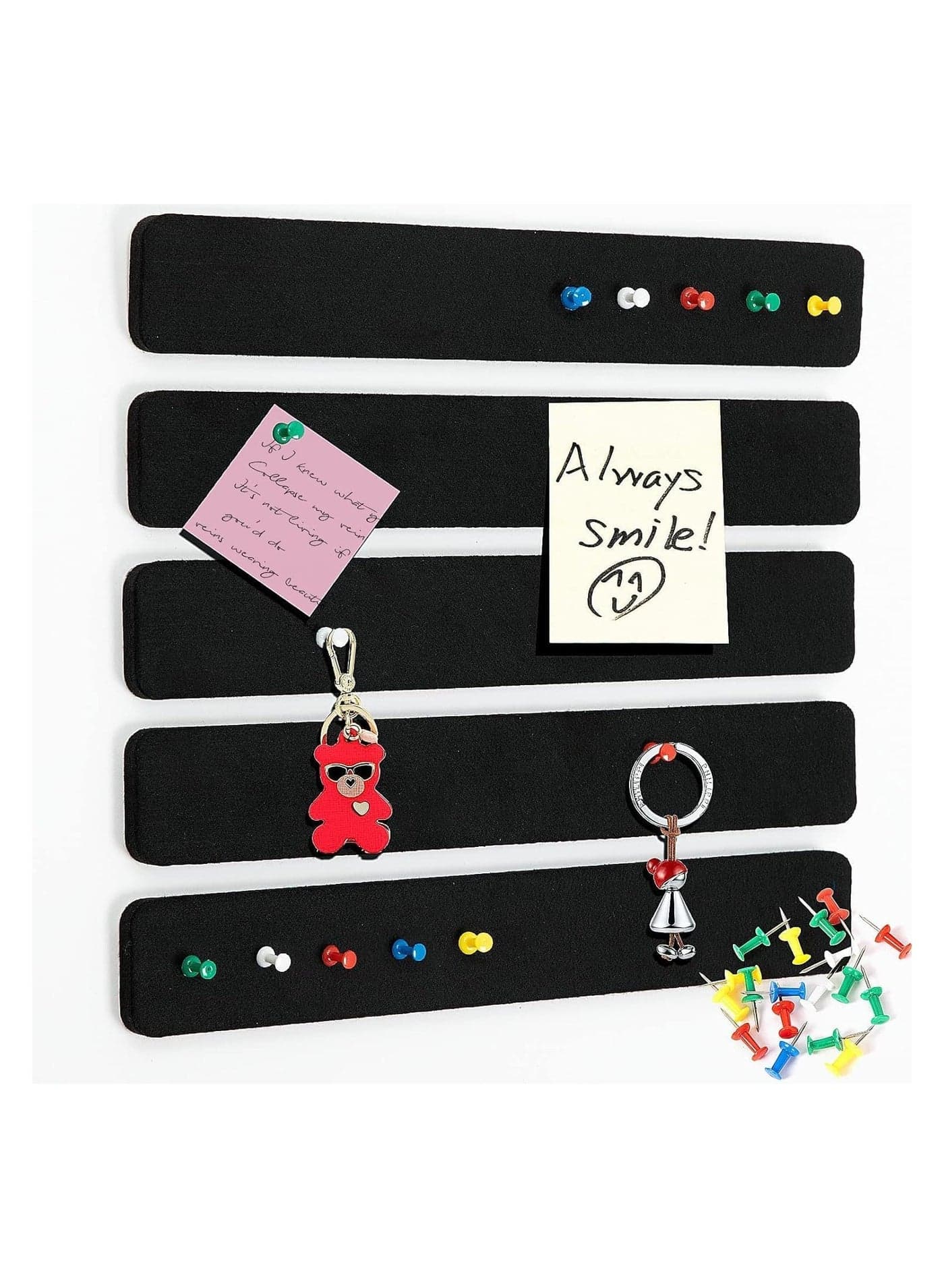 Felt Pin Board Bar Strips Bulletin Board for Bedrooms Offices Home Wall Decoration, Notice Board Self Adhesive Cork Board with 25 Push Pins for Paste Notes, Photos, Schedules