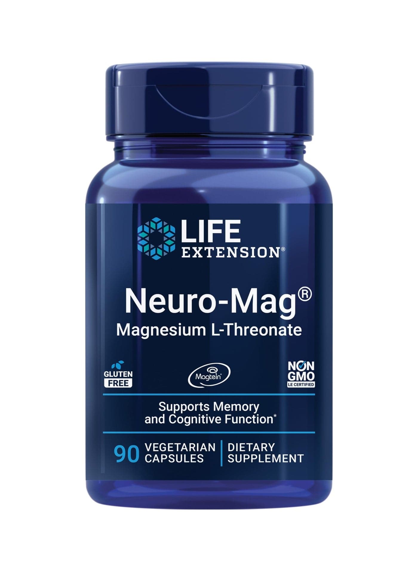 Life Extension Neuro-Mag® Magnesium L-Threonate – Brain & Memory Support Formula with Magtein® | Cognitive Focus & Clarity Supplement | Non-GMO, Gluten Free | 90 Vegetarian Capsules