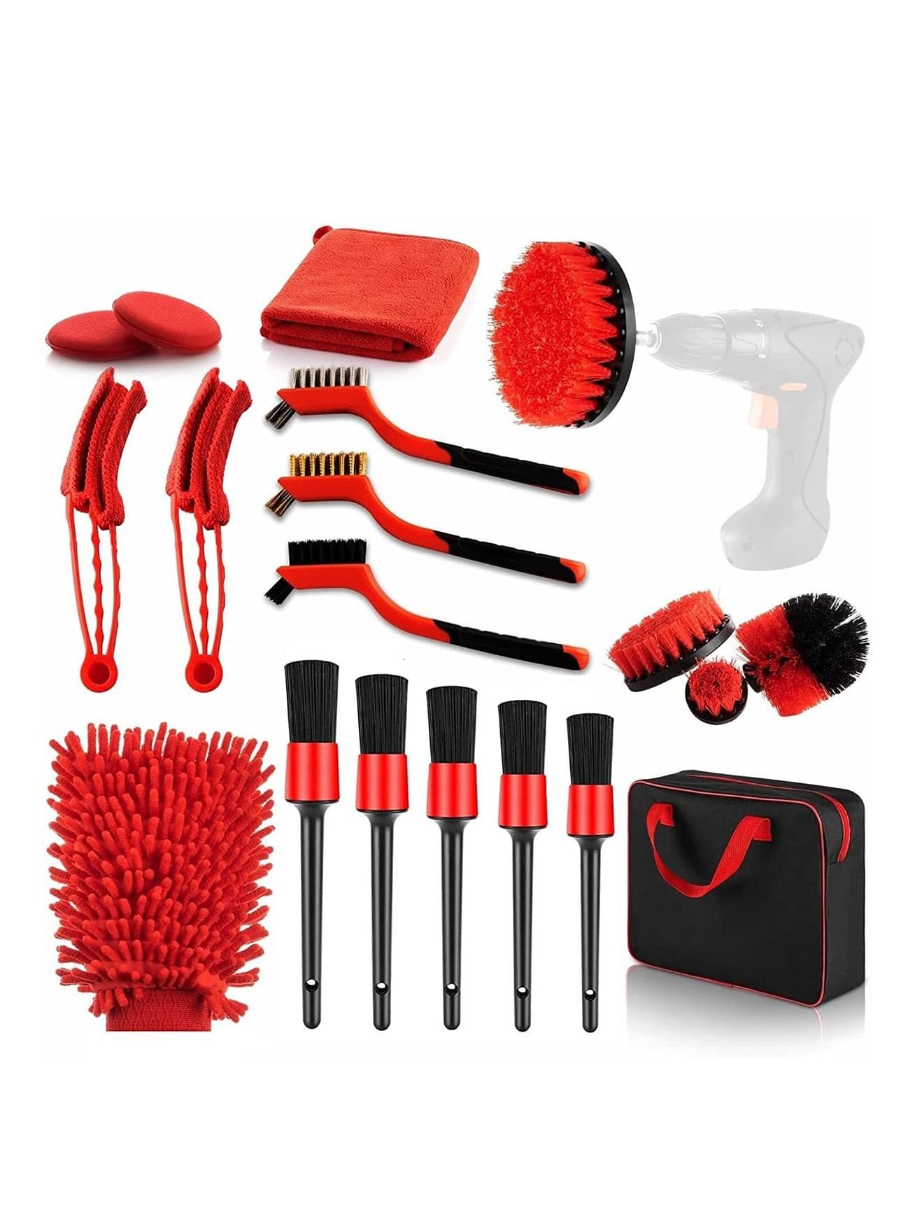 19 Piece Car Cleaning tools kit, Car wash Tools, Car detail brush Set, Car bit brush set, cleaning wheels, dashboard, interior, exterior, leather, vents