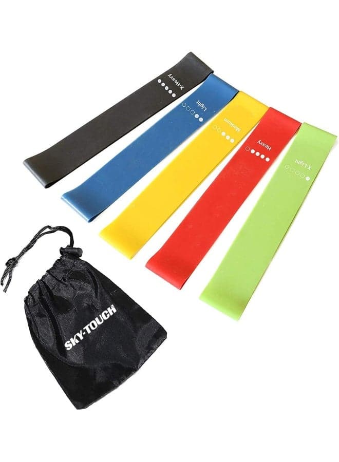 Elete Exercise Resistance Bands Set Of 5 Resistance Loops Extra Light To Extra Heavy Resistance 12 Inch Work Out Bands Perfect For Gym, Fitness, Yoga, Multicolor, Resendent Bank 1,