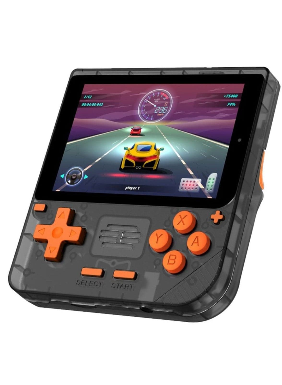 Gaming Retro Arcade Gaming Console, 3D Simulator, Ergonomic Design, Immersive Sound Play, 3.5" IPS Display, 6 Hours Battery Life, 3000mAh Battery - Black / Orange