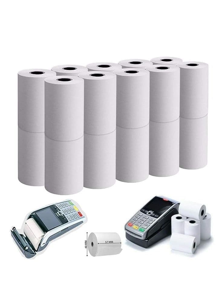 20 Rolls of 57x40 mm Thermal Paper Till Rolls, Cash Register Receipt, for PDQ POS EPOS EFTPOS, Credit Card Machine, Verifone, Barclays, Ingenico iCT200, iCT 220, iCT250, iCT 250