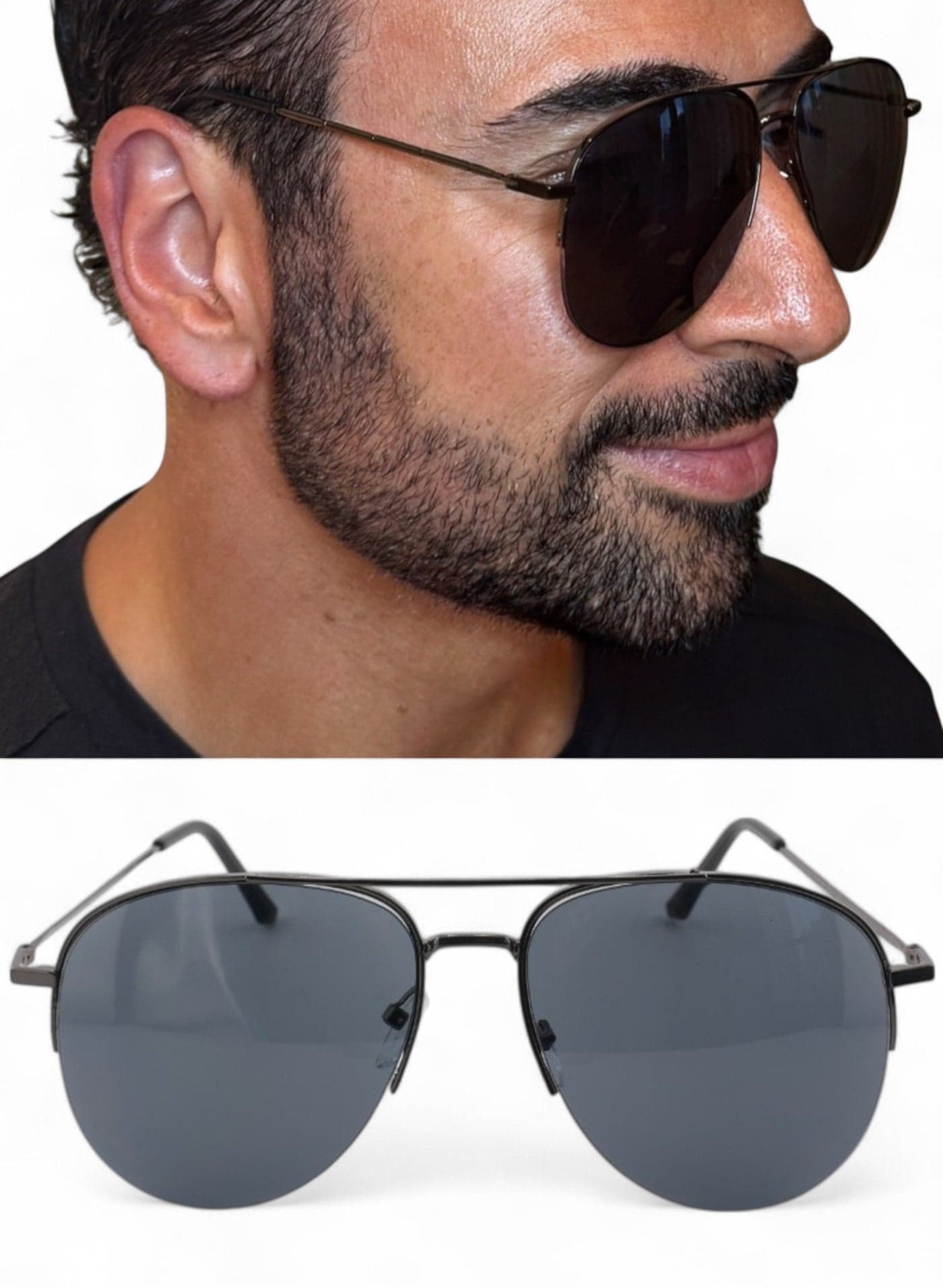 Men's UV400 Half Frame Sunglasses - Lightweight Metal, Classic Aviator Style